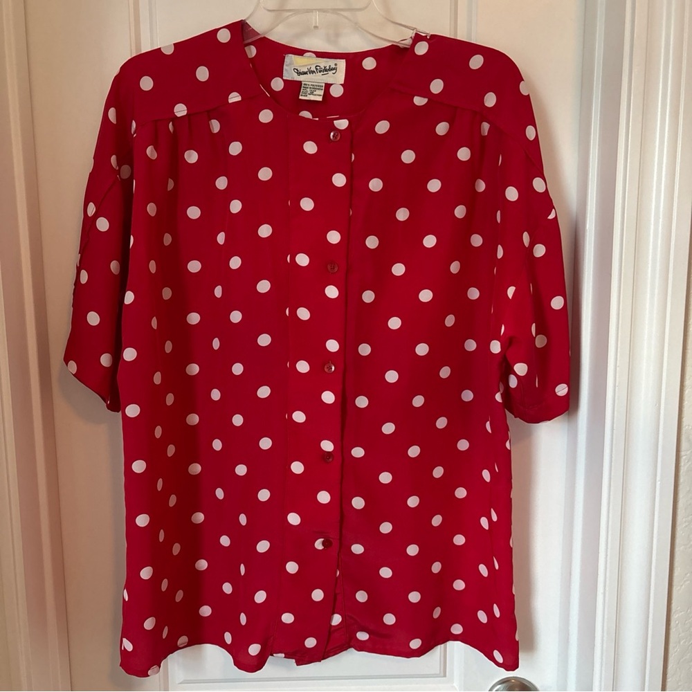 Vintage Diane Von Furstenberg Red and White Polka Dot Top and skirt set